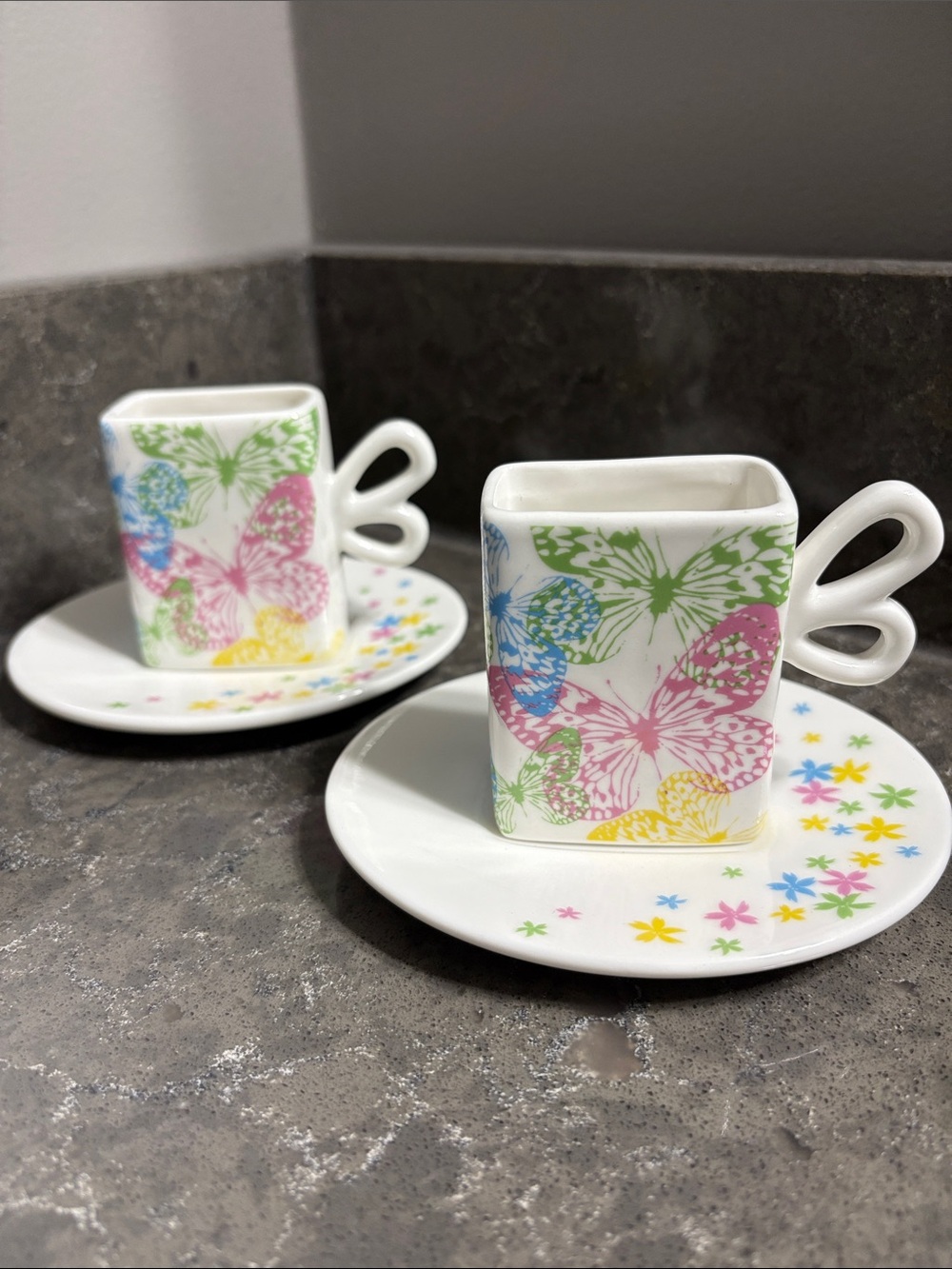 Lovehandles Madison Butterfly Floral Porcelain Espresso Cup & Saucer Set